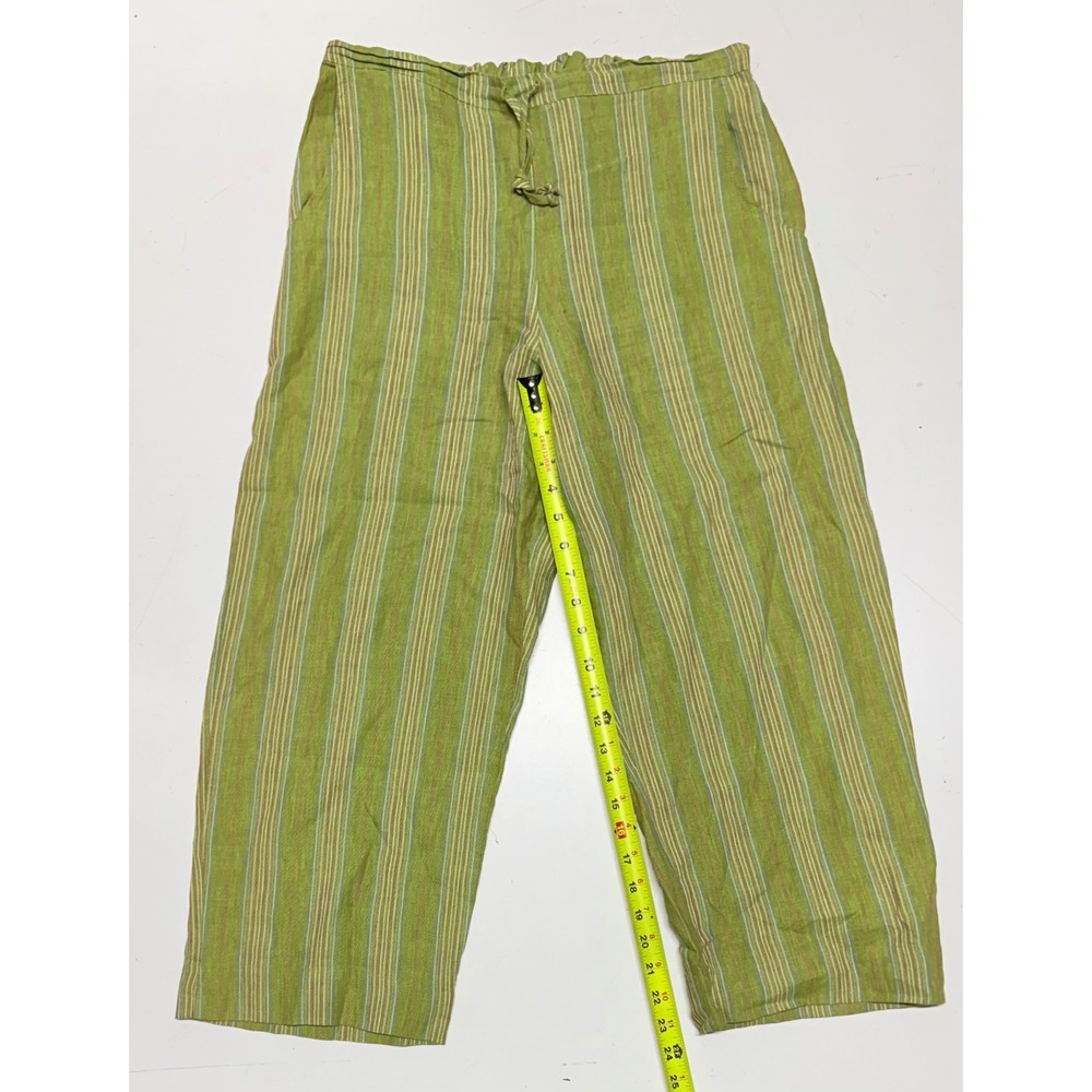 VTG Bryn Walker Womens Small Green Striped Linen Wide Leg Pants Made‎ in USA